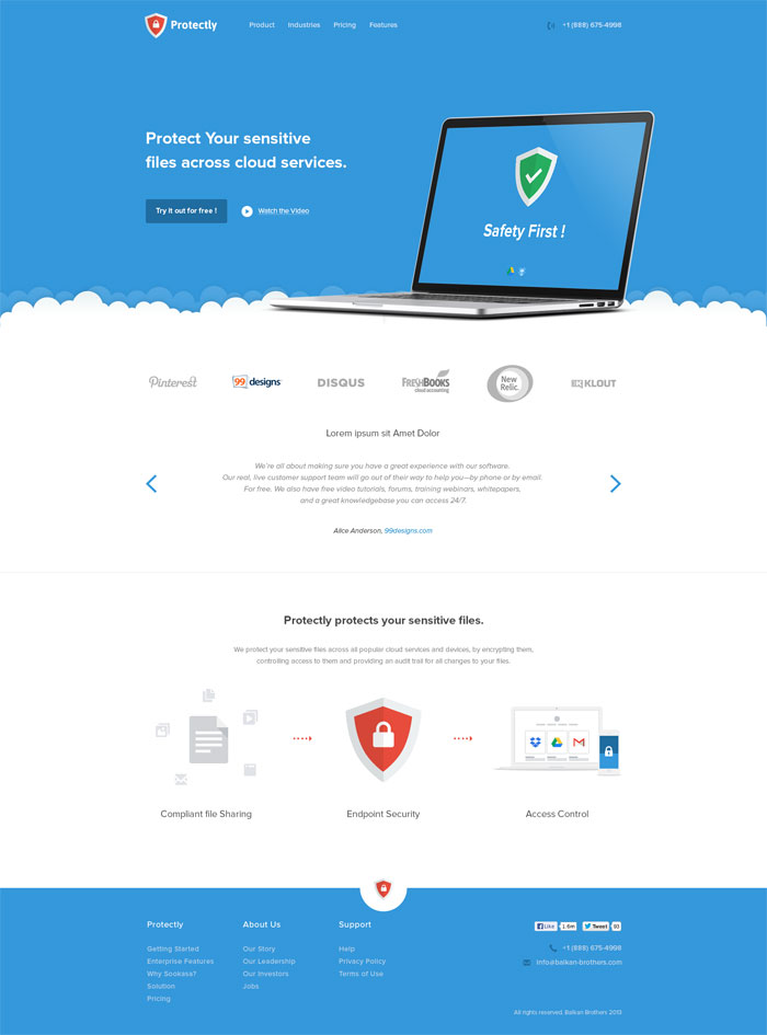国外蓝色软件网站模版，PSD矢量素材